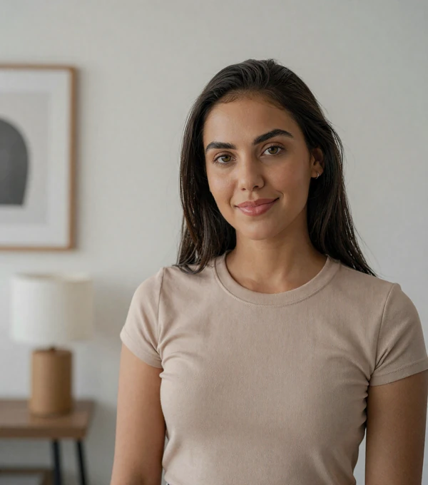 Valeria in a clean modern setting, featured Latidate profile card for relationship-focused browsing